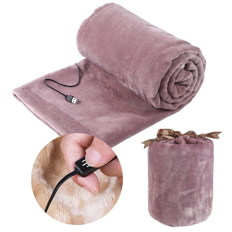 USB Heated Blanket Electric Throw with Plush Fleece and Inline Heat Control