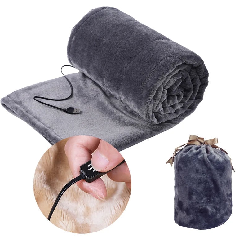 USB Heated Blanket Electric Throw with Plush Fleece and Inline Heat Control
