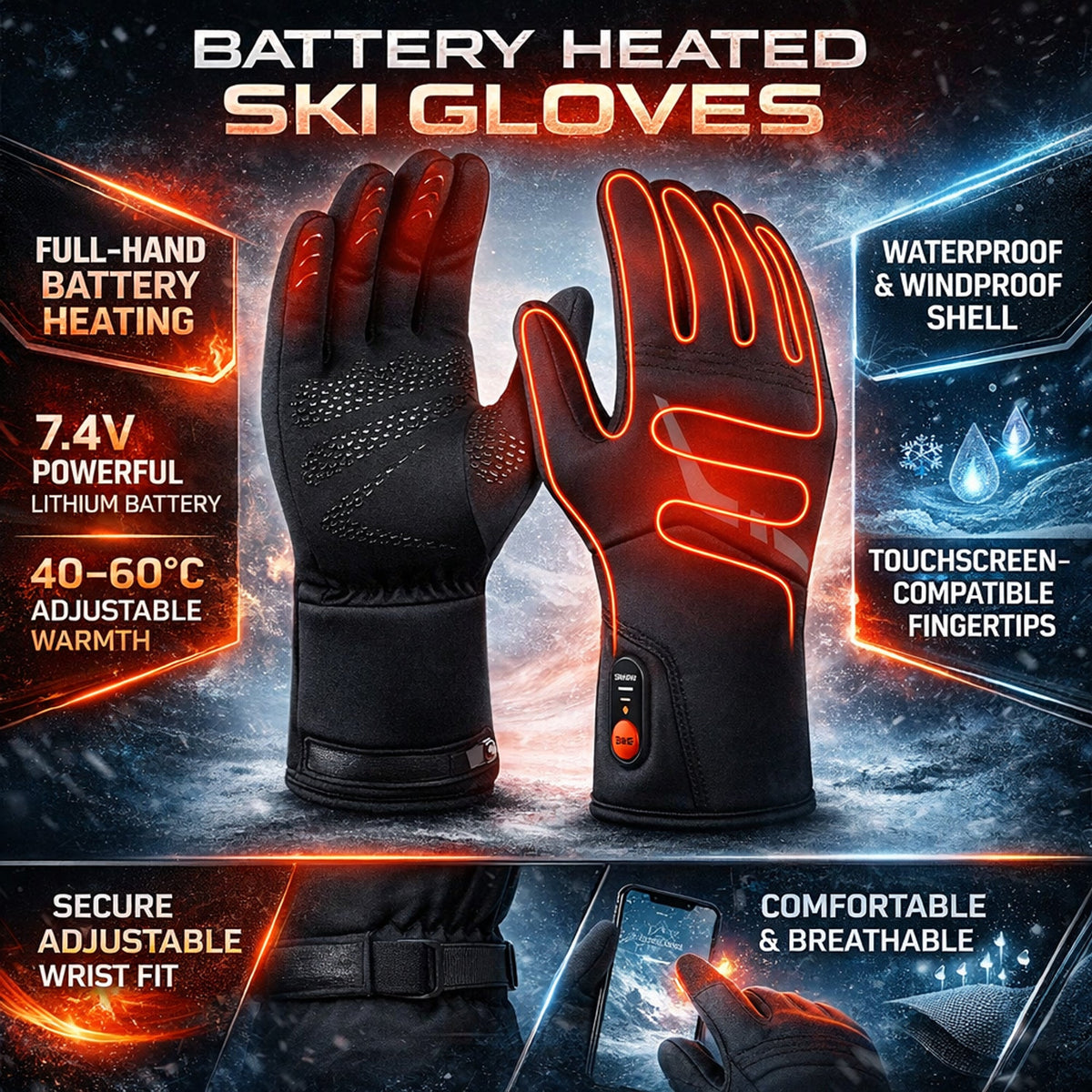 Heated Cycling Gloves Thermal Winter Gloves for Skiing with Rechargeable Warmth