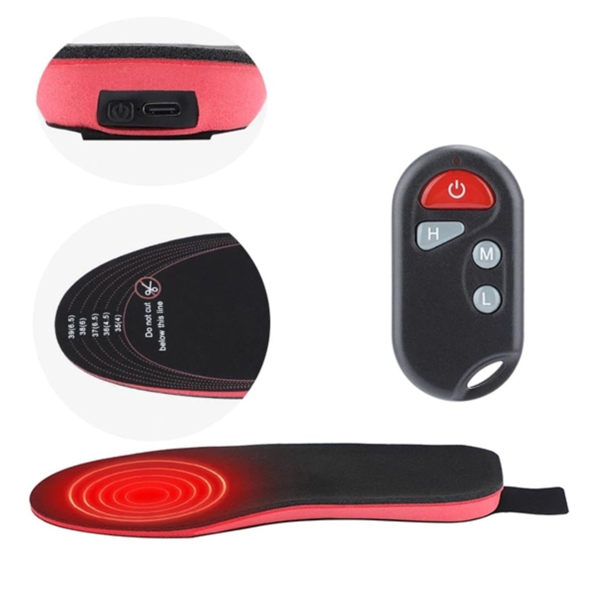 Rechargeable Heated Insoles USB Foot Warmers with Remote Control and Multiple Heat Levels