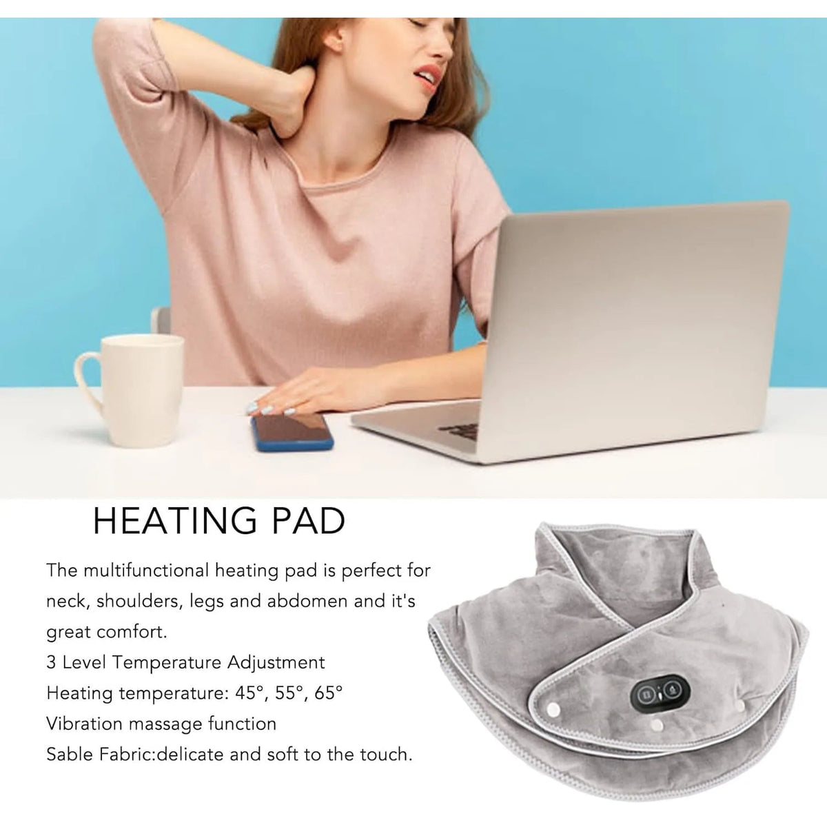 Heating Pad for Shoulder and Neck with Vibration Massage and Adjustable Heat Settings
