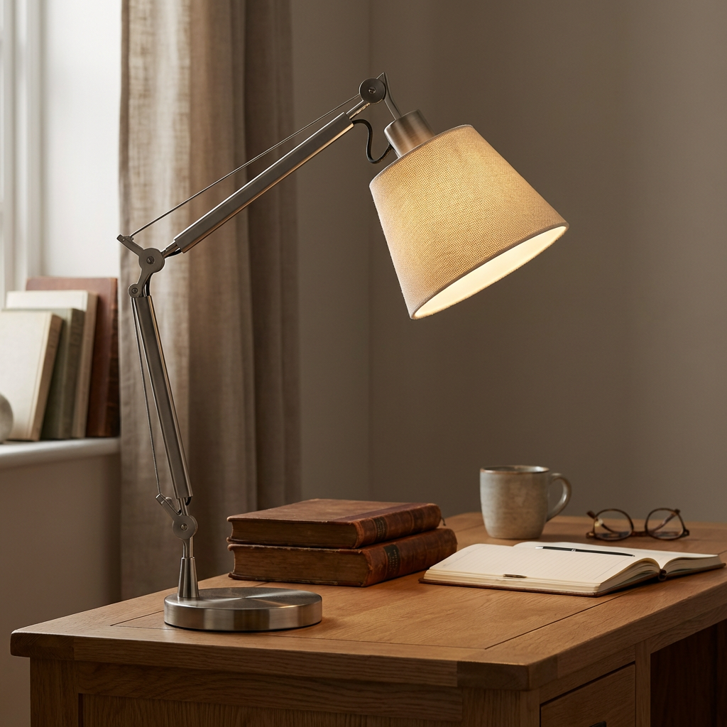 Table Lamps for Living Room Adjustable Articulated Arm Reading Lamp with Fabric Shade