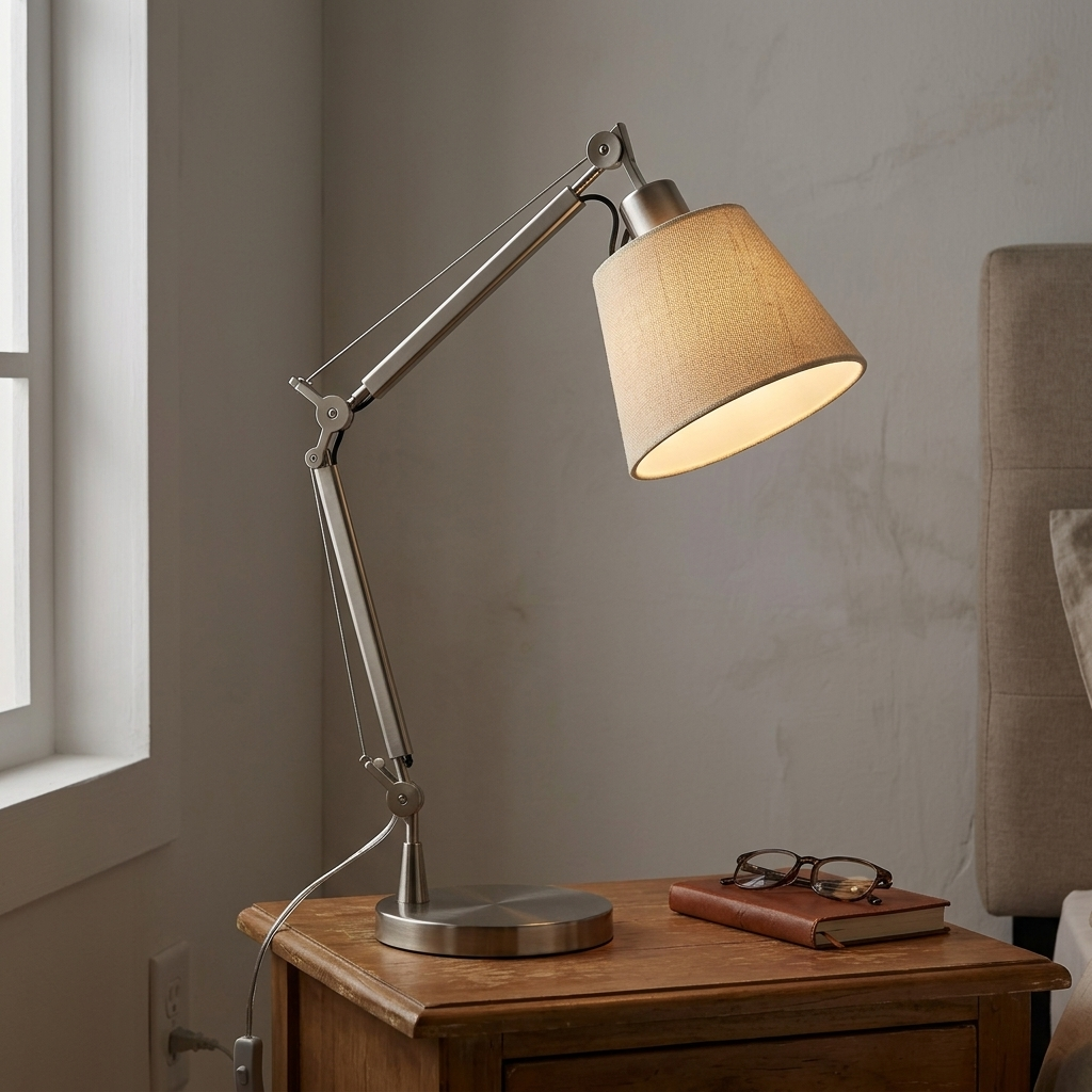 Table Lamps for Living Room Adjustable Articulated Arm Reading Lamp with Fabric Shade