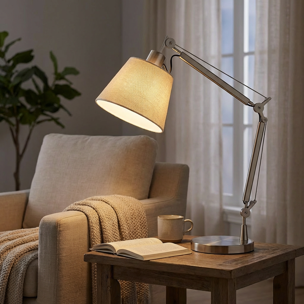 Table Lamps for Living Room Adjustable Articulated Arm Reading Lamp with Fabric Shade