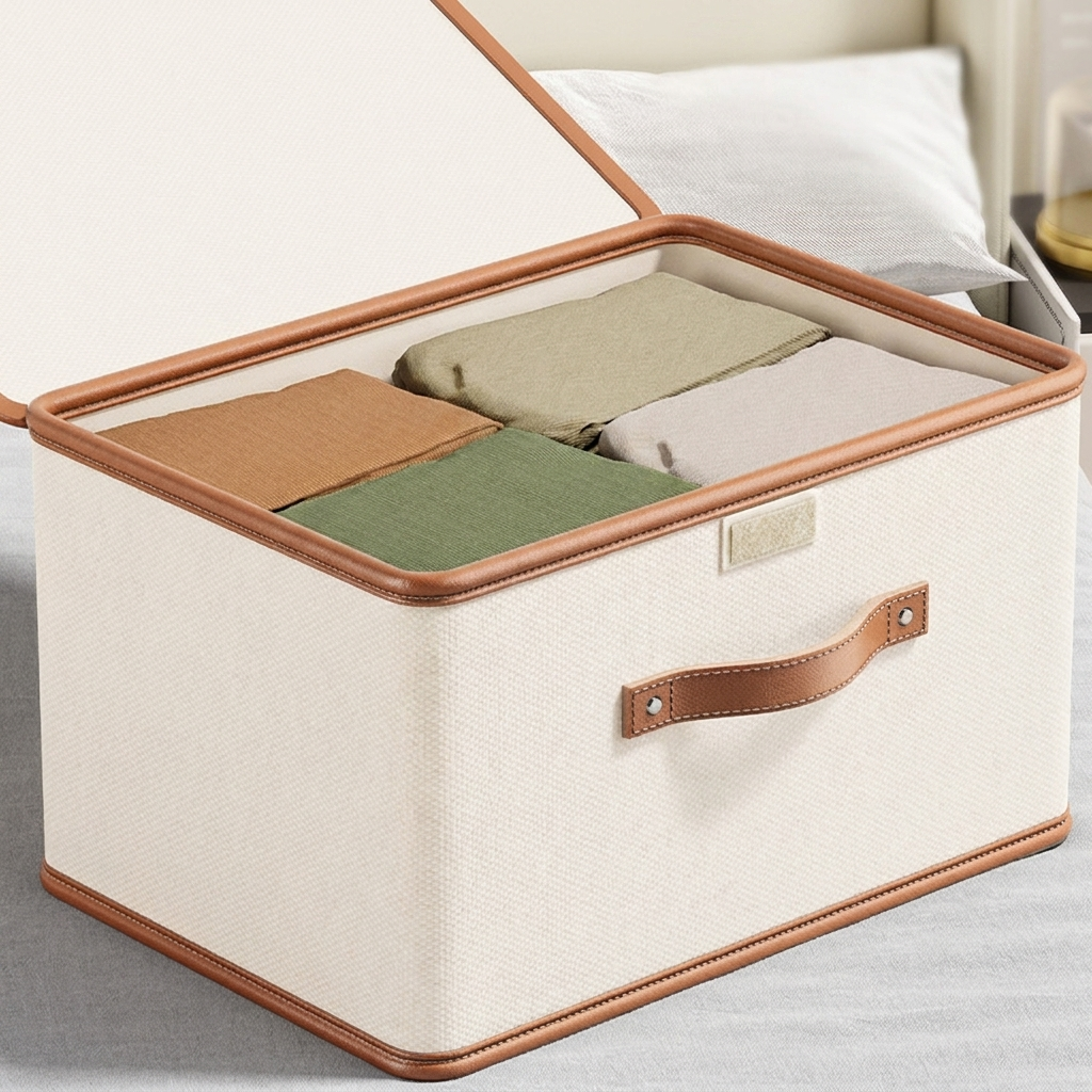 Foldable Storage Box with Lid and Handles in Oxford Cloth for Closet and Wardrobe Organising