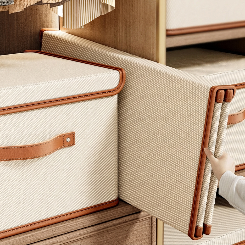 Foldable Storage Box with Lid and Handles in Oxford Cloth for Closet and Wardrobe Organising