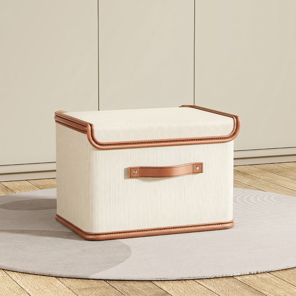 Foldable Storage Box with Lid and Handles in Oxford Cloth for Closet and Wardrobe Organising