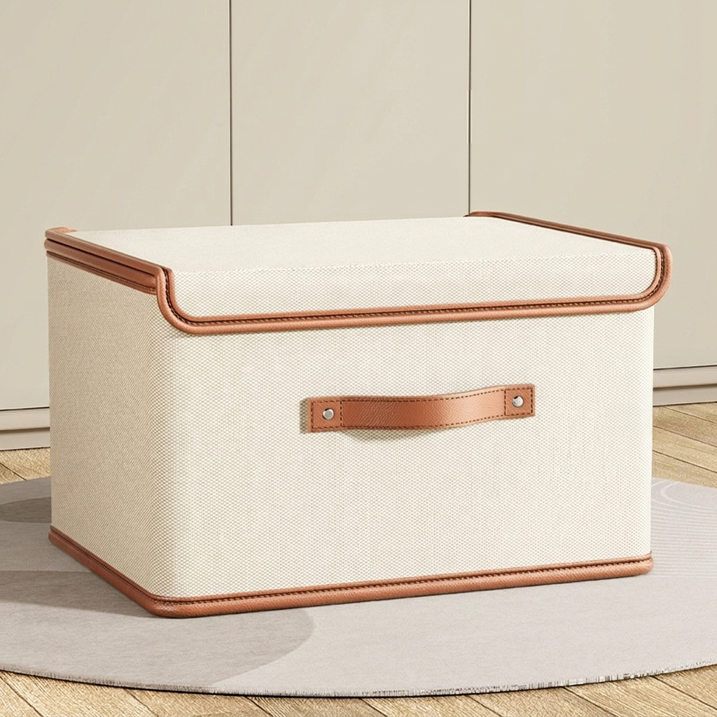 Foldable Storage Box with Lid and Handles in Oxford Cloth for Closet and Wardrobe Organising