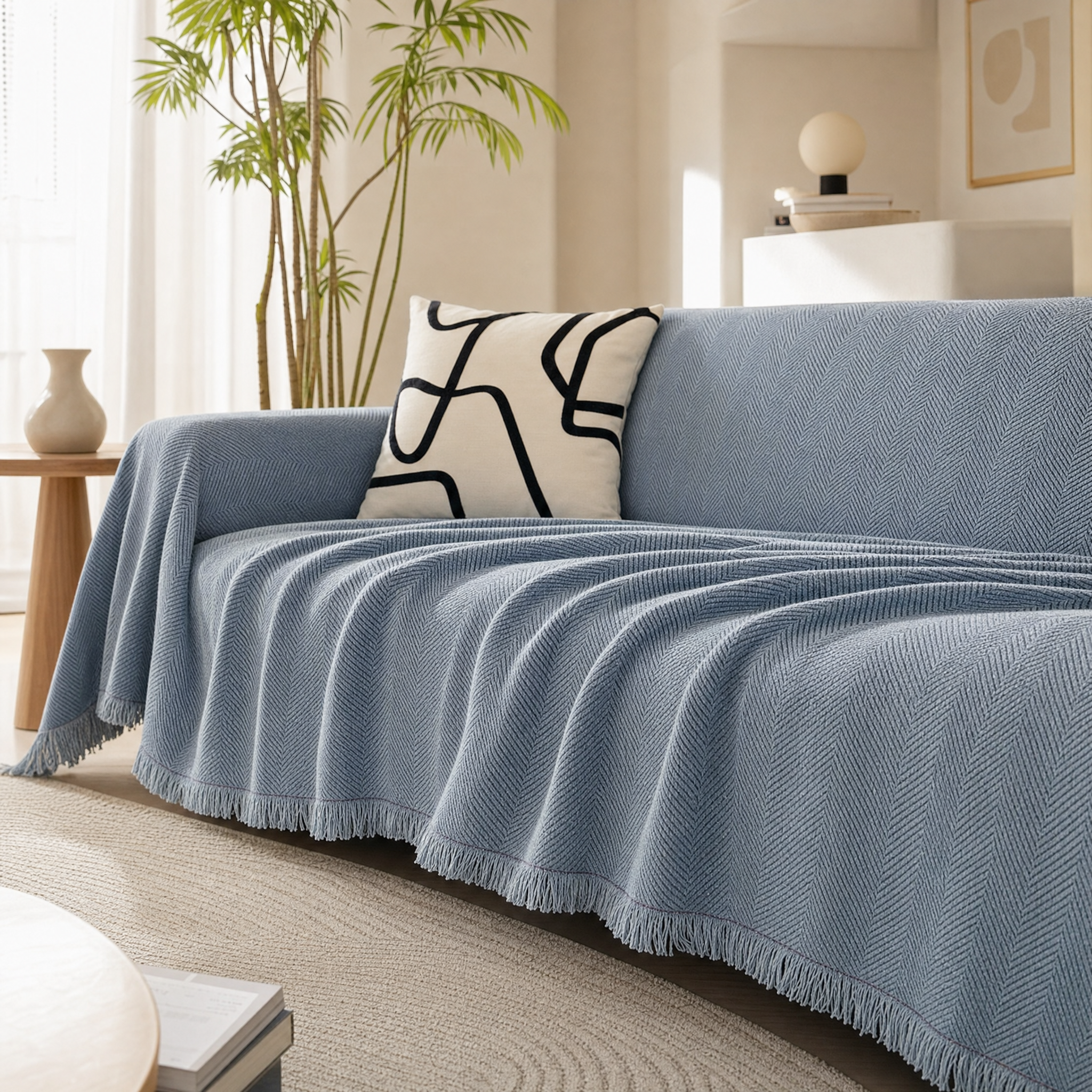 Herringbone Tasseled Throw Cover