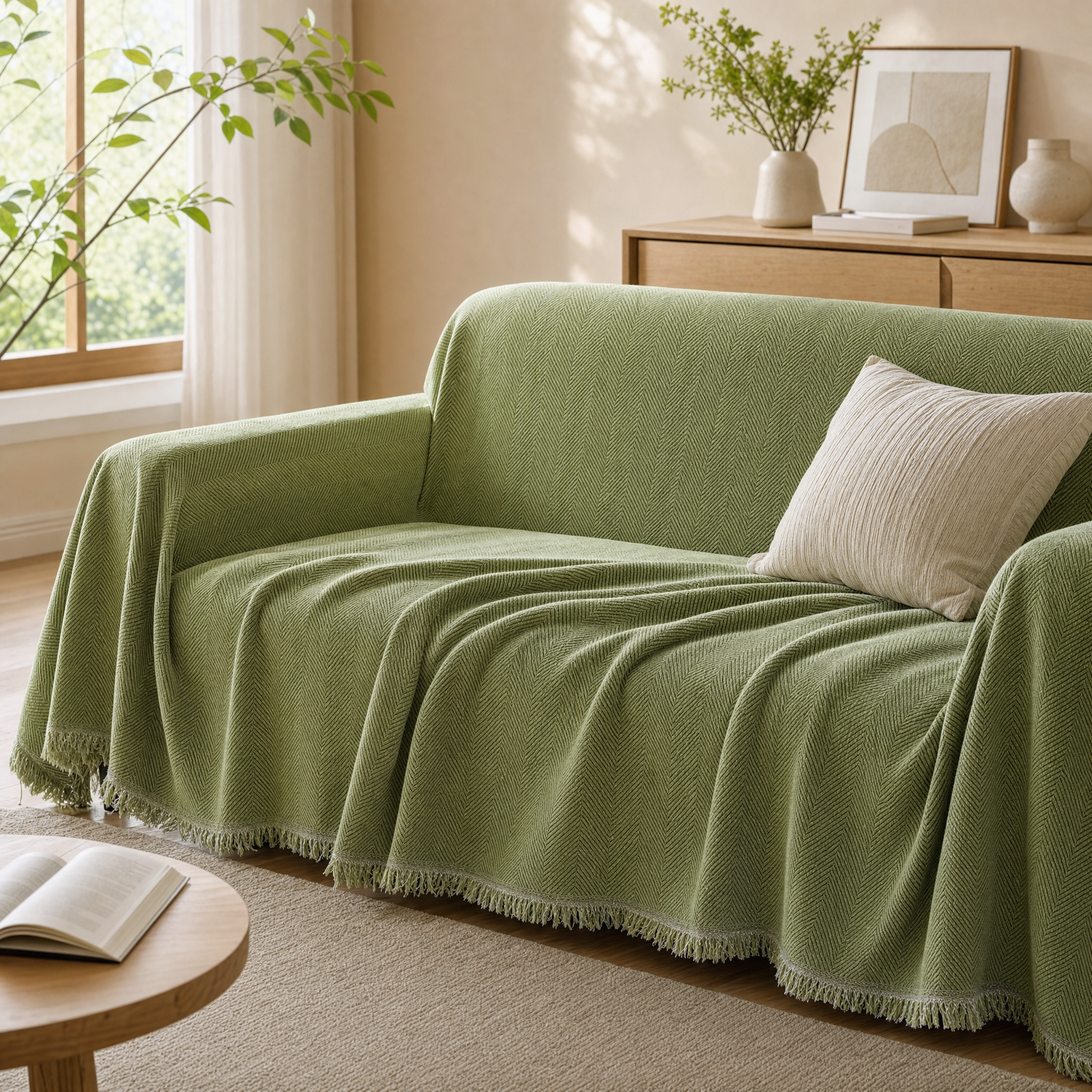 Herringbone Tasseled Throw Cover