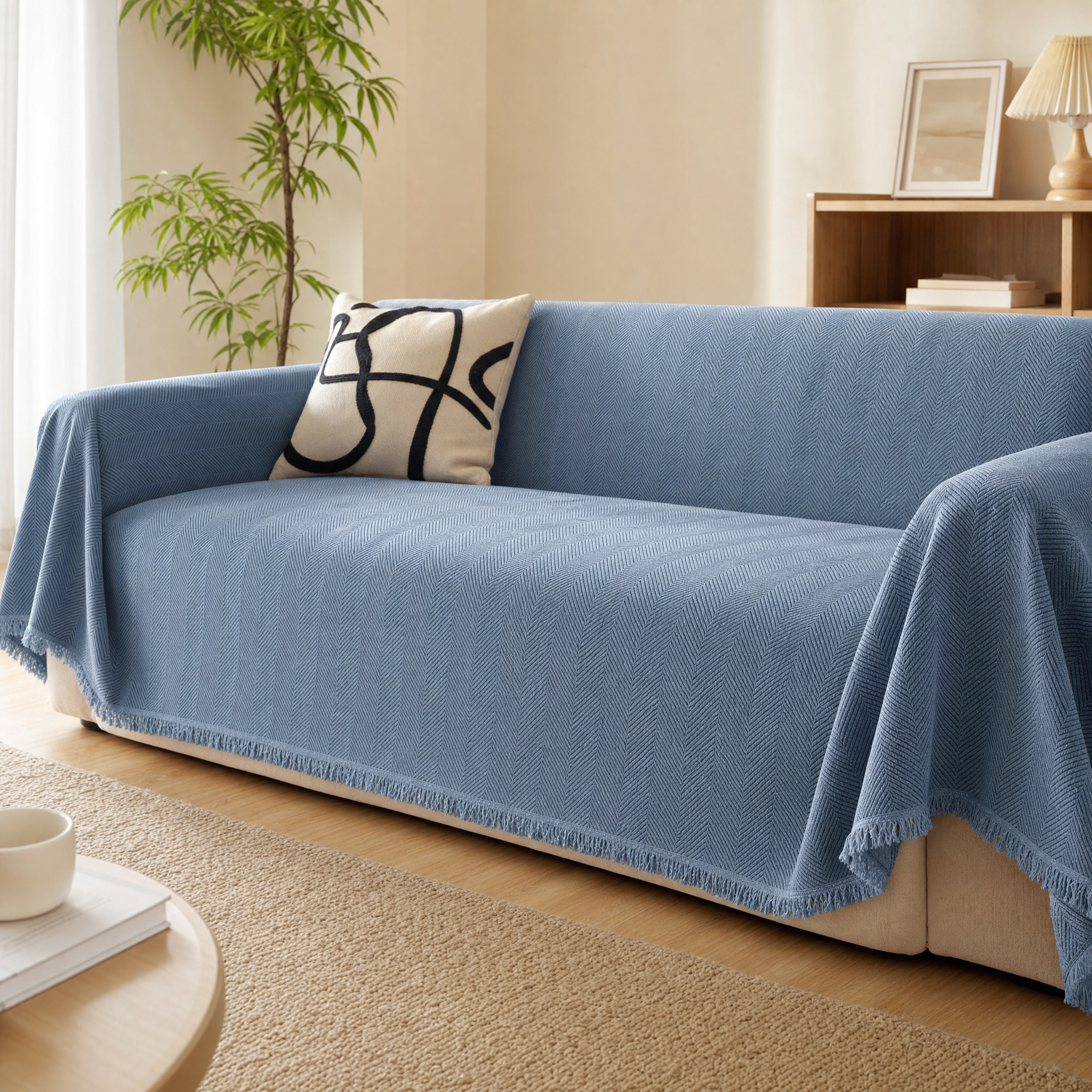 Herringbone Tasseled Throw Cover