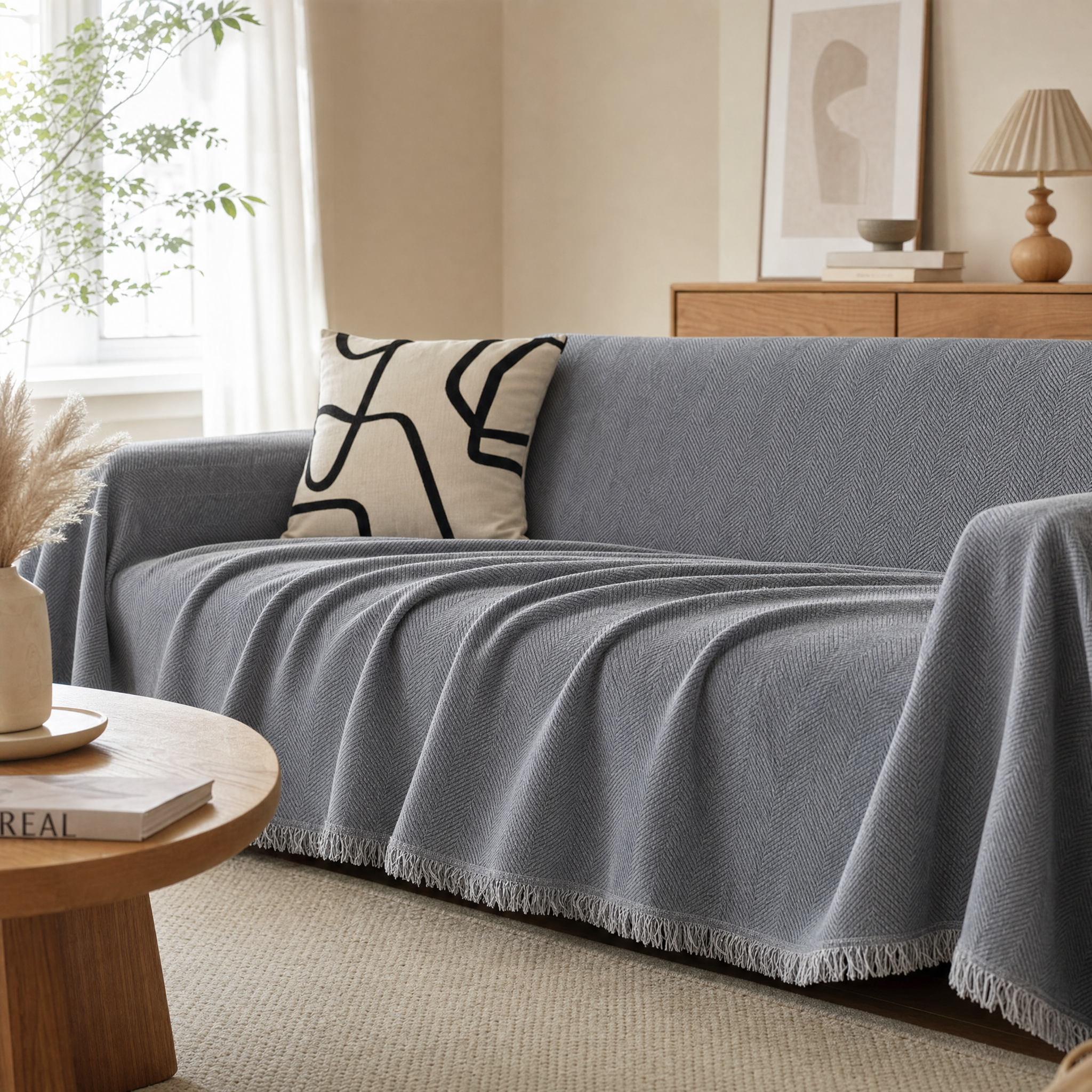 Herringbone Tasseled Throw Cover