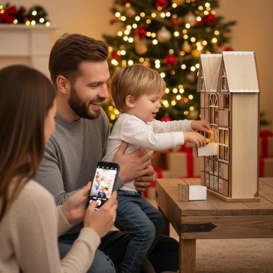 Advent Calendar Wooden Village Lit with 24 Compartments