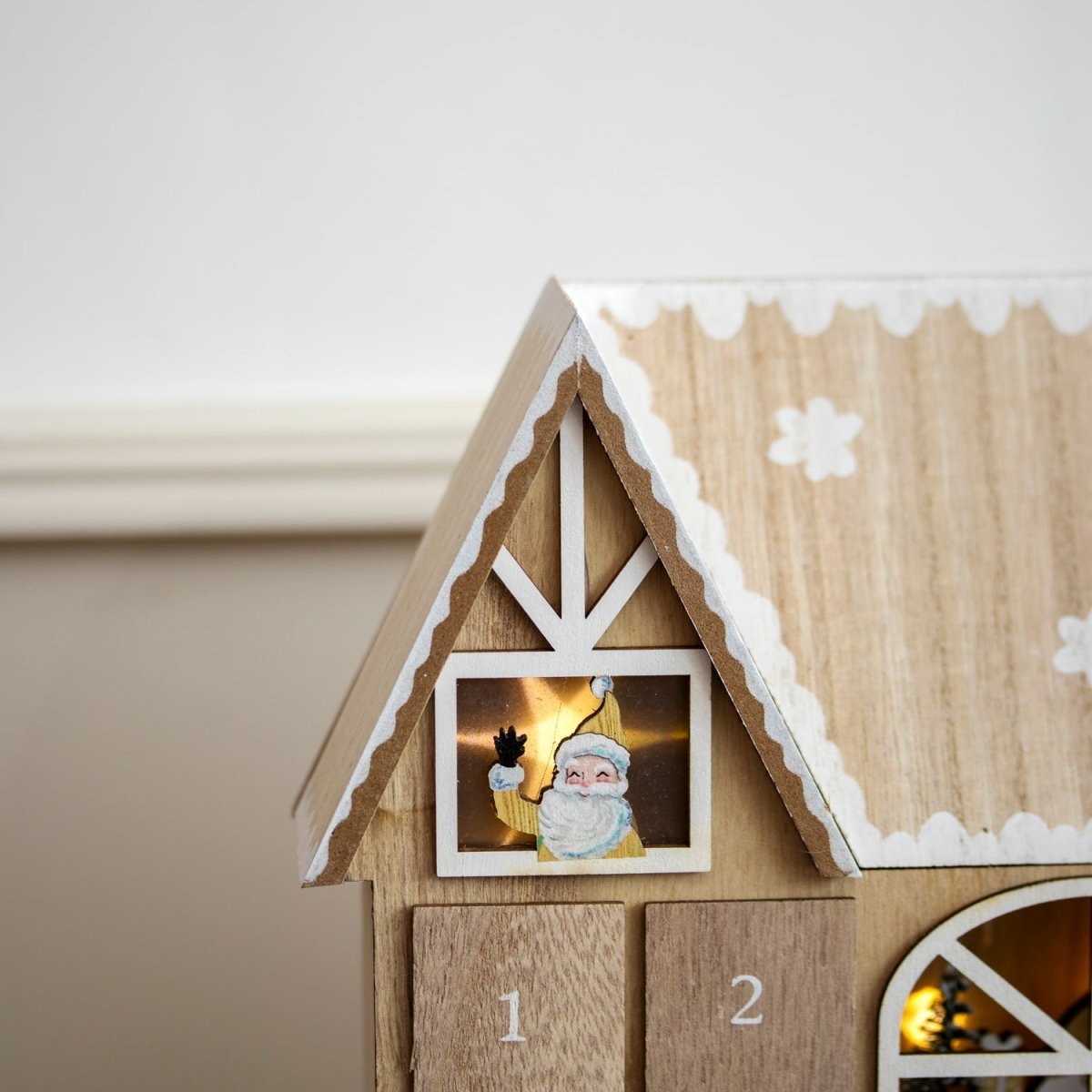 Advent Calendar Wooden Village Lit with 24 Compartments