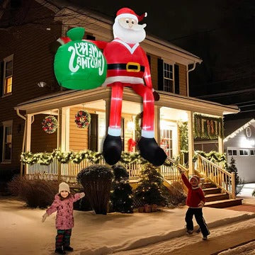 Christmas Decorations Giant 8 Foot Santa Inflatable Lit at Night
