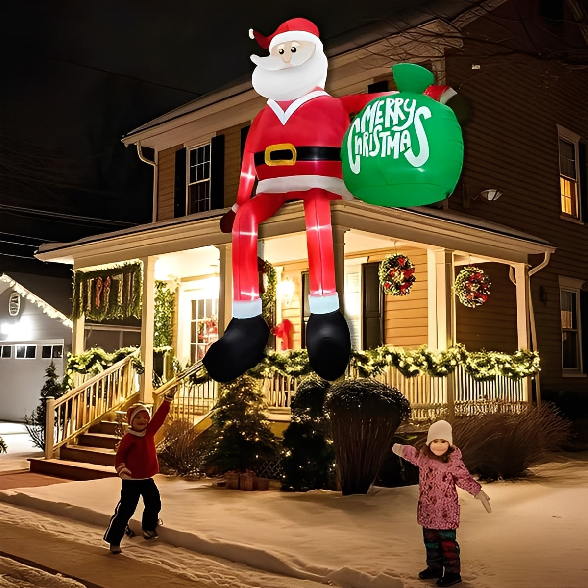 Christmas Decorations Santa Inflatable 8 Foot with Ropes and Posts