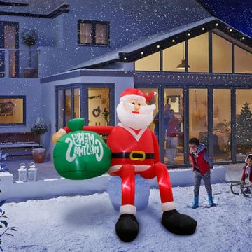 Christmas Decorations Giant 8 Foot Santa Inflatable Lit at Night