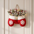 Christmas Lights Mitten Wreath with 20 Warm LEDs and Red Berries