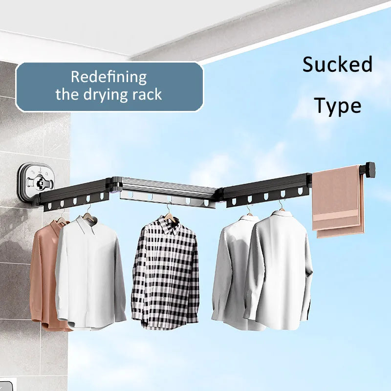 Clothes Drying Rack Wall Mounted Tri Fold Airer with 15 Windproof Hanging Holes