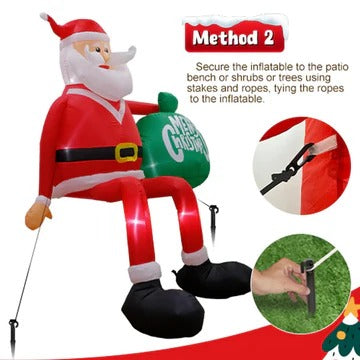 Christmas Decorations Giant 8 Foot Santa Inflatable Lit at Night