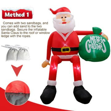 Christmas Decorations Giant 8 Foot Santa Inflatable Lit at Night