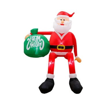 Christmas Decorations Giant 8 Foot Santa Inflatable Lit at Night
