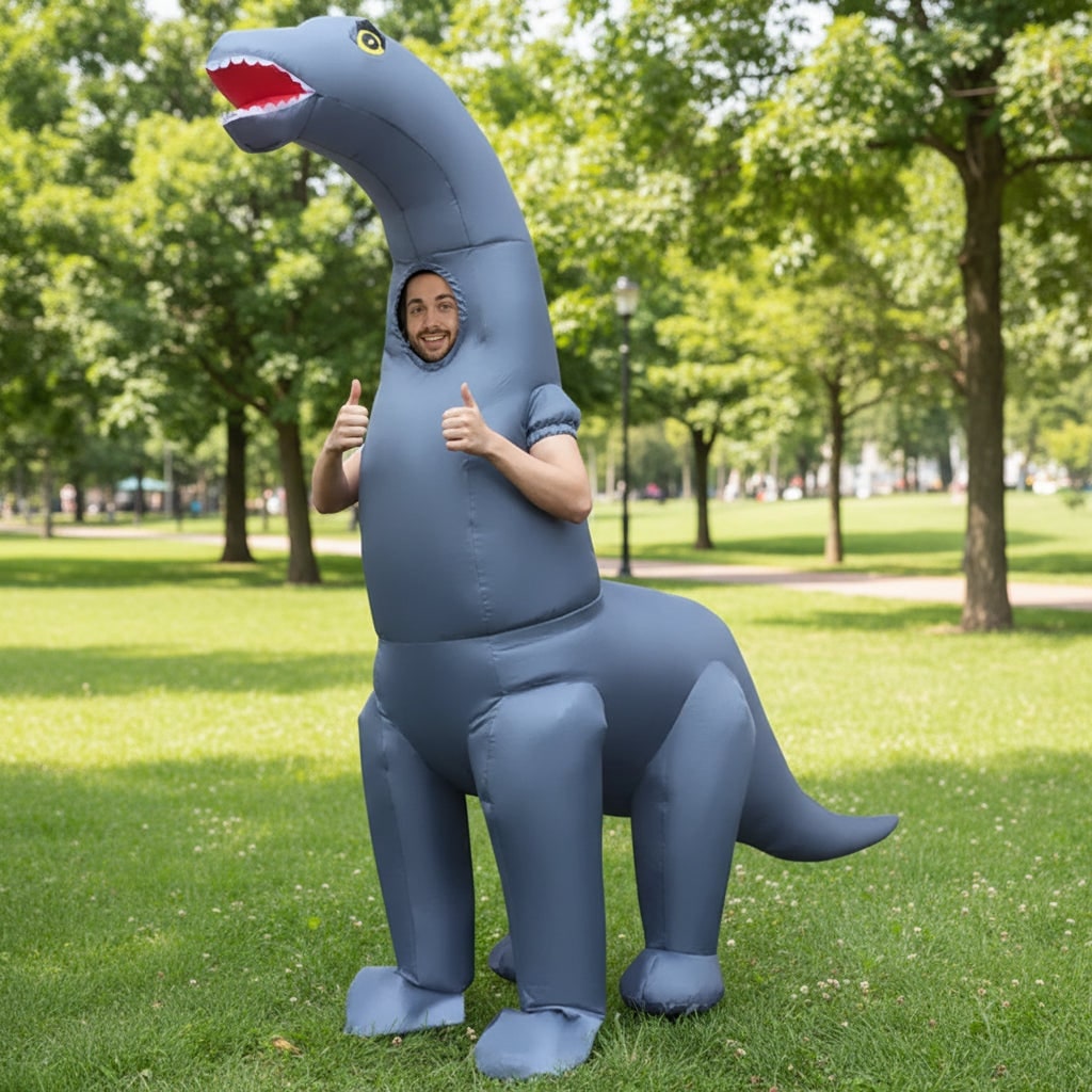 Inflatable Dinosaur Costume for Halloween Party Long Neck Blow Up Polyester Suit Adults Kids