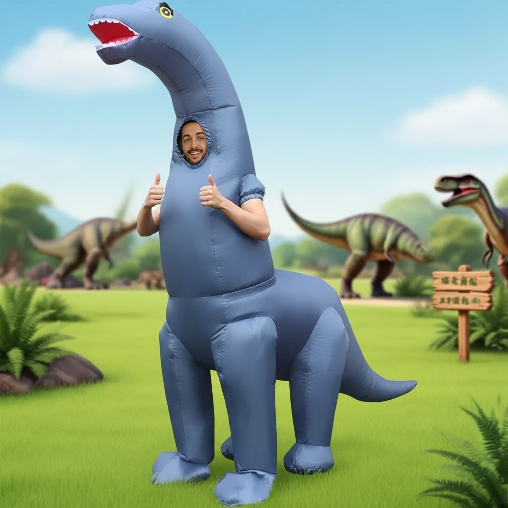 Inflatable Dinosaur Costume for Halloween Party Long Neck Blow Up Polyester Suit Adults Kids