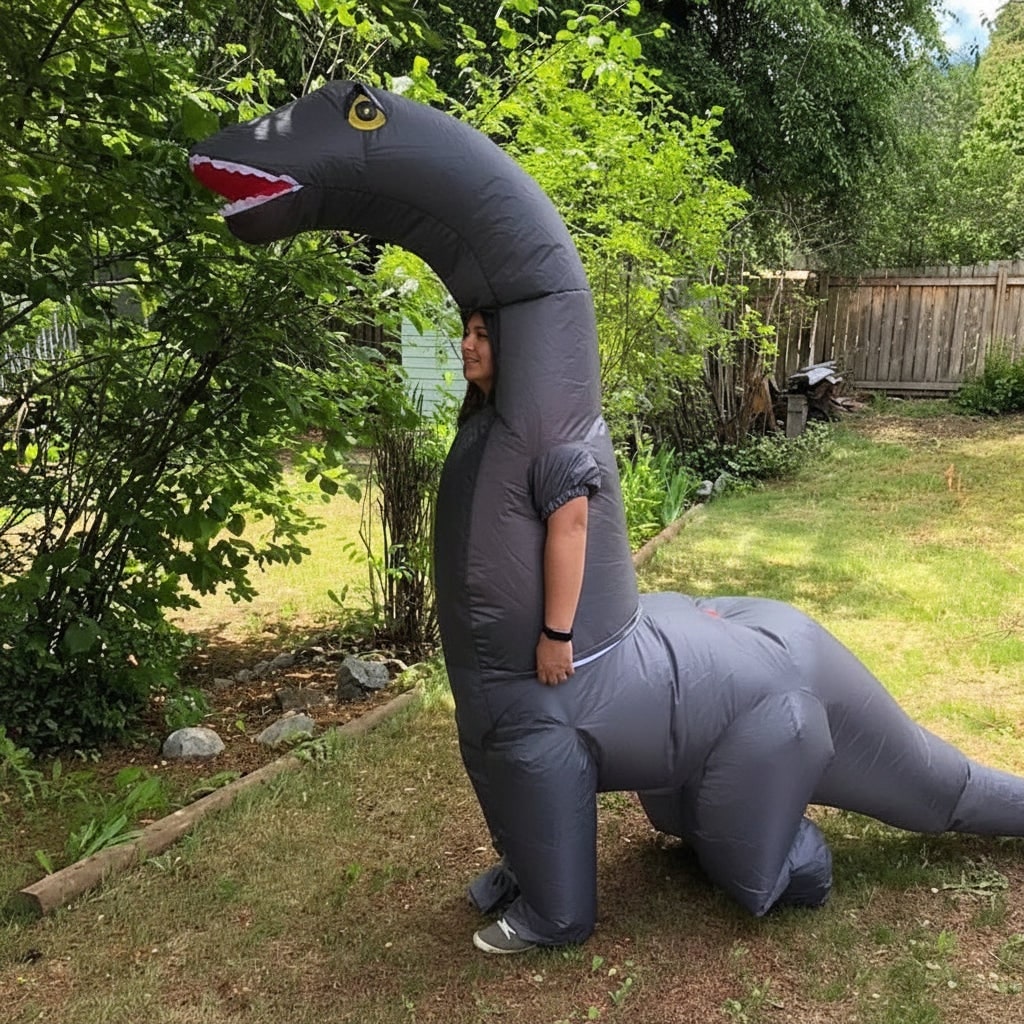 Inflatable Dinosaur Costume for Halloween Party Long Neck Blow Up Polyester Suit Adults Kids