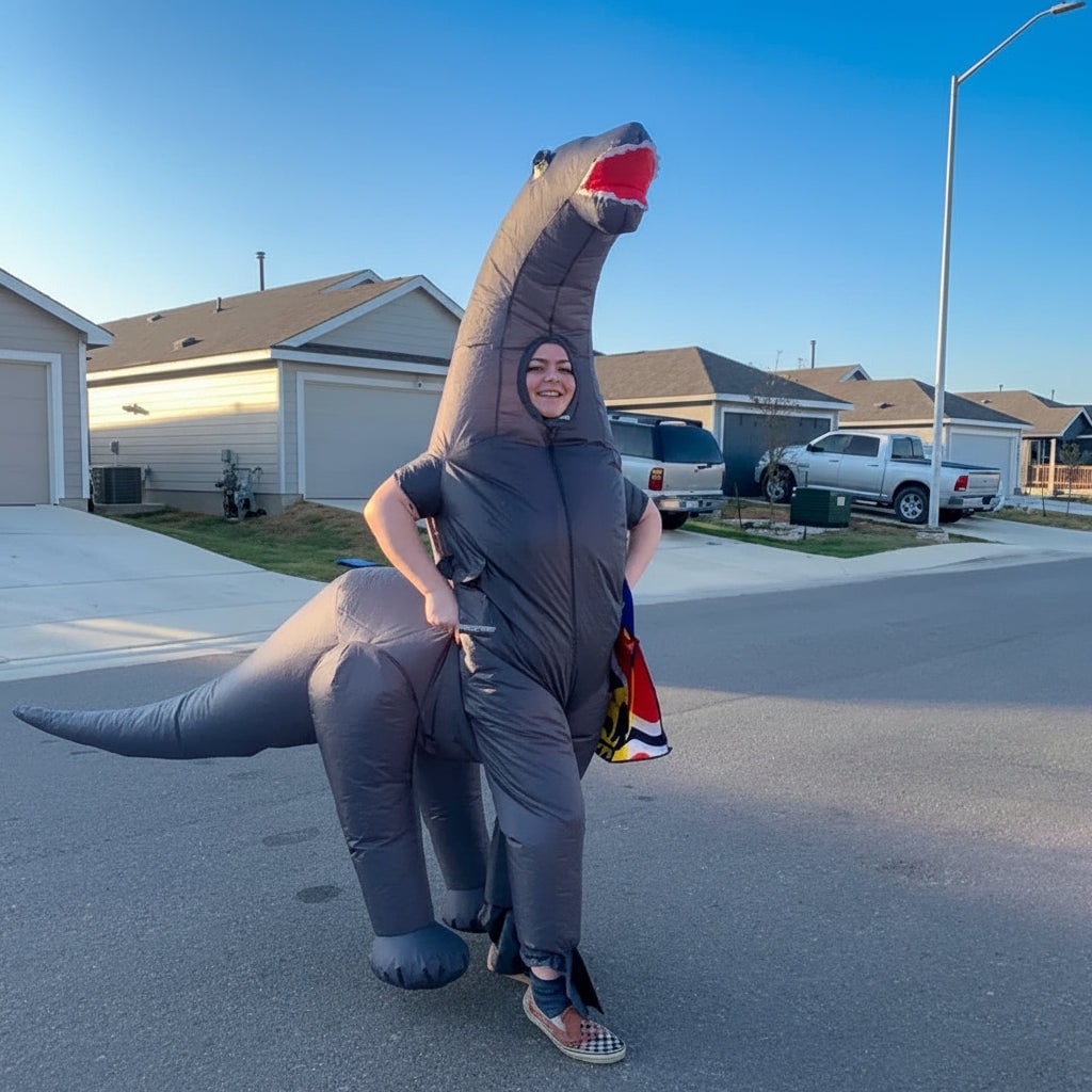 Inflatable Dinosaur Costume for Halloween Party Long Neck Blow Up Polyester Suit Adults Kids