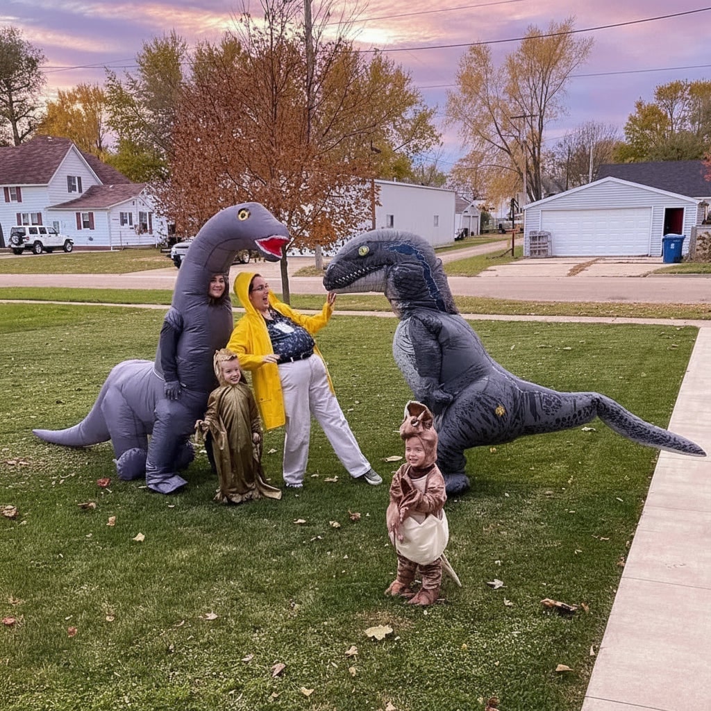 Inflatable Dinosaur Costume for Halloween Party Long Neck Blow Up Polyester Suit Adults Kids