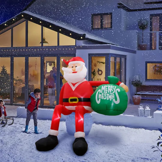 Christmas Decorations Inflatable Climbing Santa 8 Foot Tall with Built in LEDs