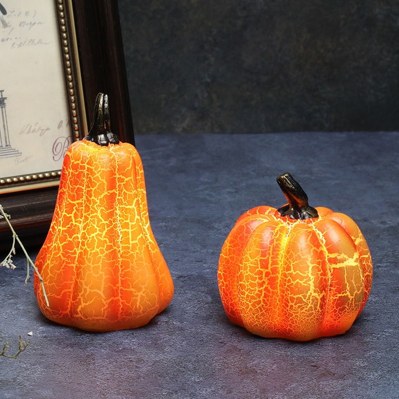 Jack O Lantern Pumpkin LED Light with Battery Operated Crackle Resin Halloween Decorations
