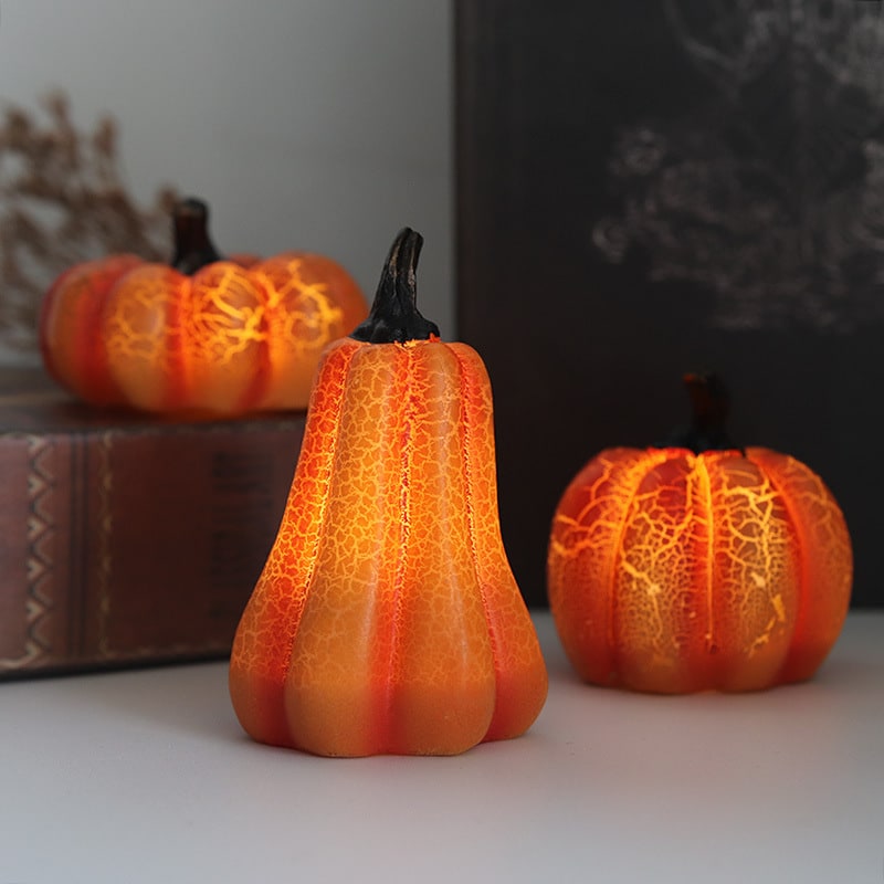 Jack O Lantern Pumpkin LED Light with Battery Operated Crackle Resin Halloween Decorations