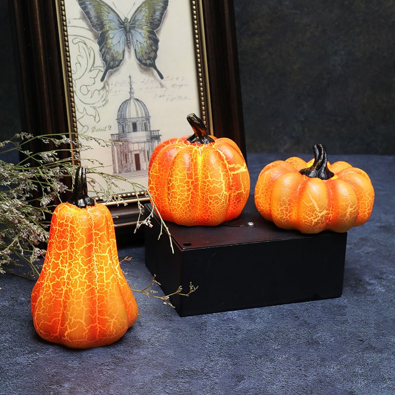 Jack O Lantern Pumpkin LED Light with Battery Operated Crackle Resin Halloween Decorations