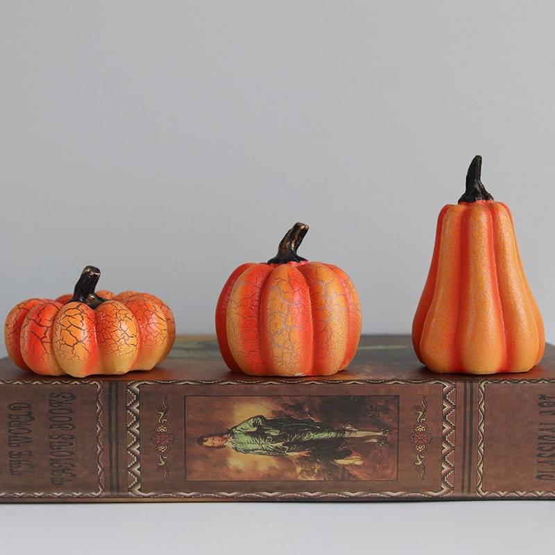 Jack O Lantern Pumpkin LED Light with Battery Operated Crackle Resin Halloween Decorations