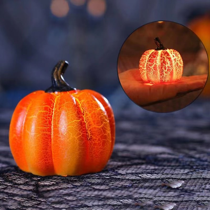 Jack O Lantern Pumpkin LED Light with Battery Operated Crackle Resin Halloween Decorations