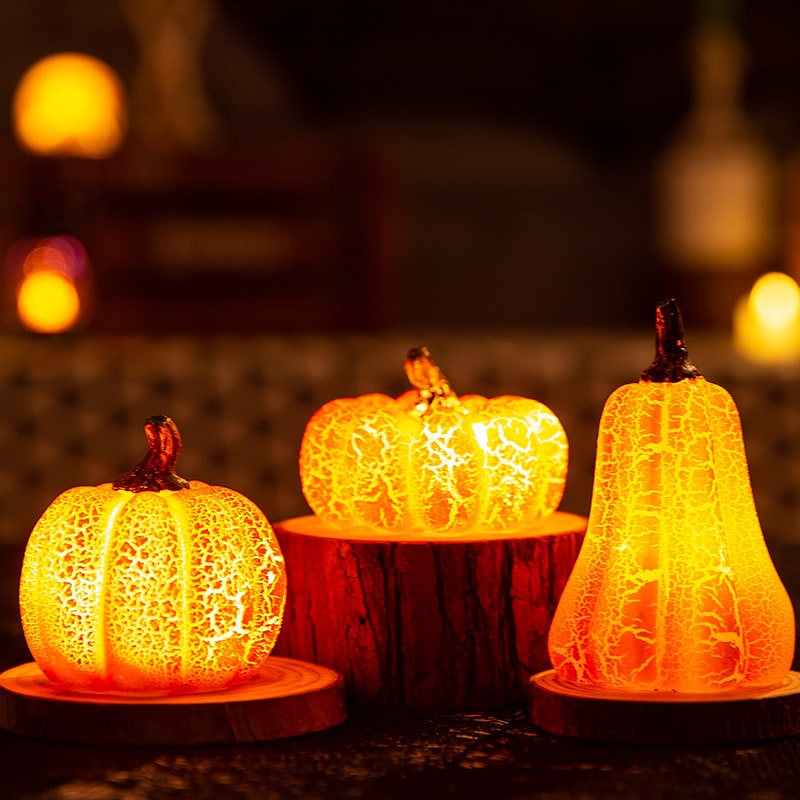 Jack O Lantern Pumpkin LED Light with Battery Operated Crackle Resin Halloween Decorations