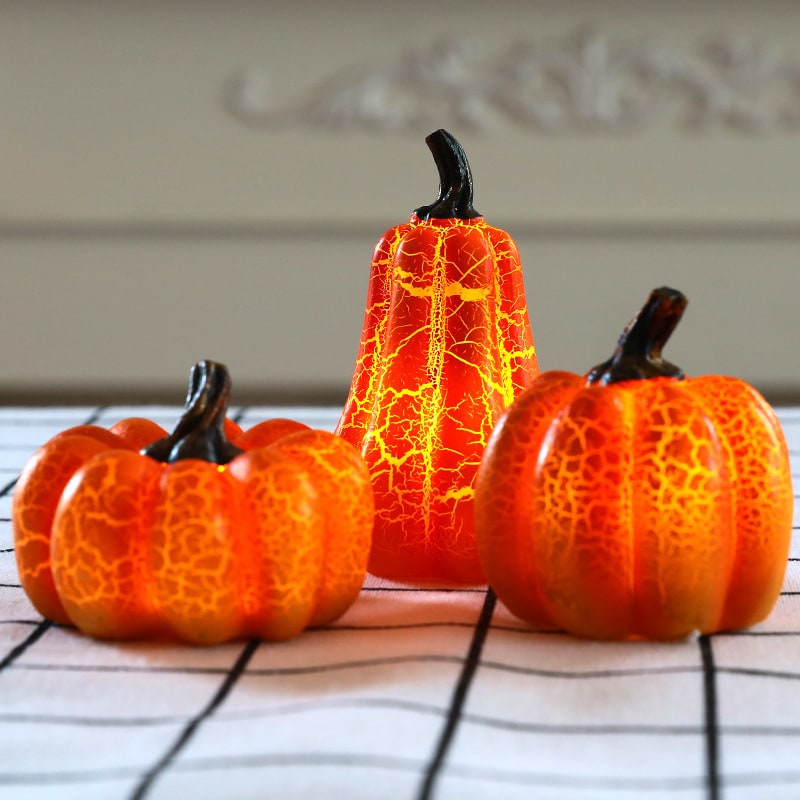 Jack O Lantern Pumpkin LED Light with Battery Operated Crackle Resin Halloween Decorations