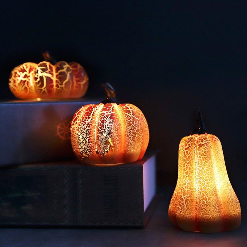 Jack O Lantern Pumpkin LED Light with Battery Operated Crackle Resin Halloween Decorations