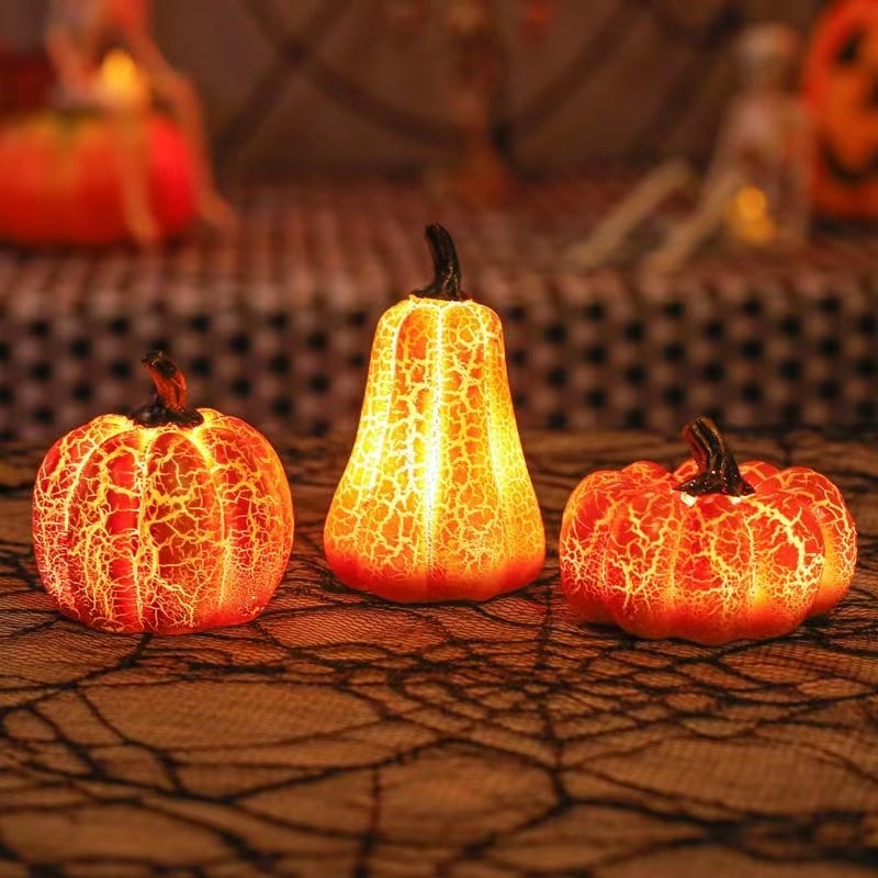 Jack O Lantern Pumpkin LED Light with Battery Operated Crackle Resin Halloween Decorations