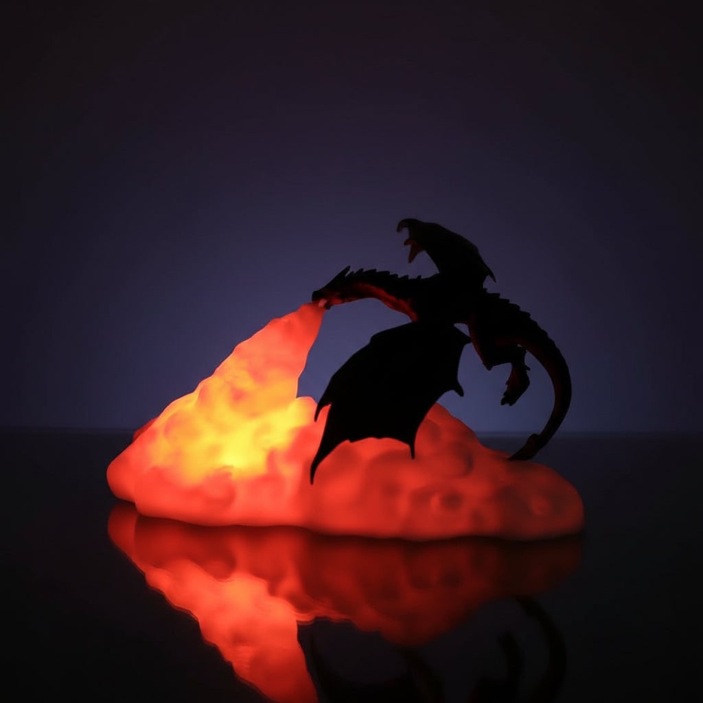 LED Lights for Room with 3D Printed Dragon Night Lamp Fire Glow Cloud Base Halloween Decor
