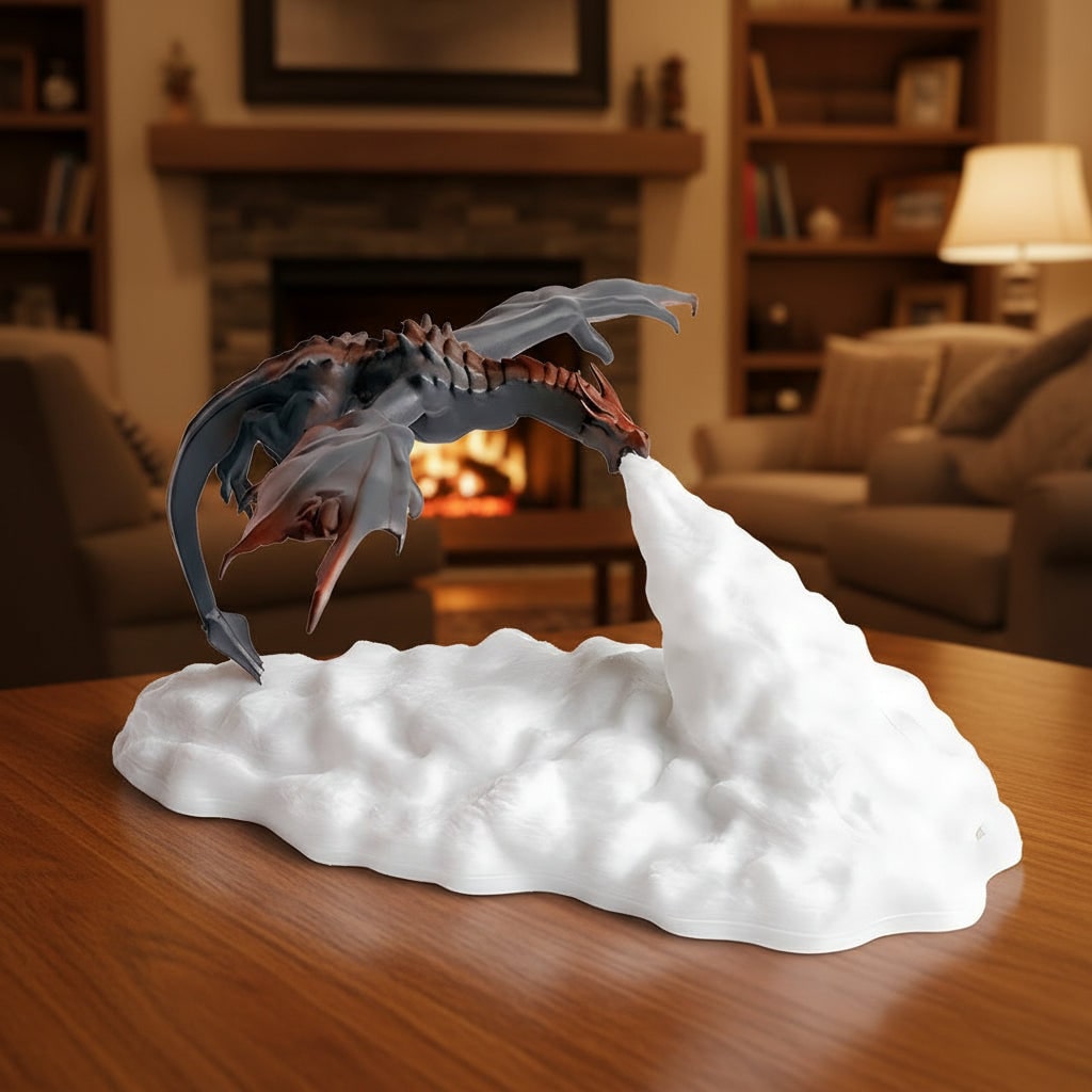LED Lights for Room with 3D Printed Dragon Night Lamp Fire Glow Cloud Base Halloween Decor