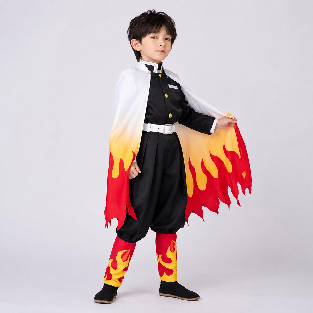 Anime Warrior Costumes with Flame Gradient Cape Jacket and Leg Wraps