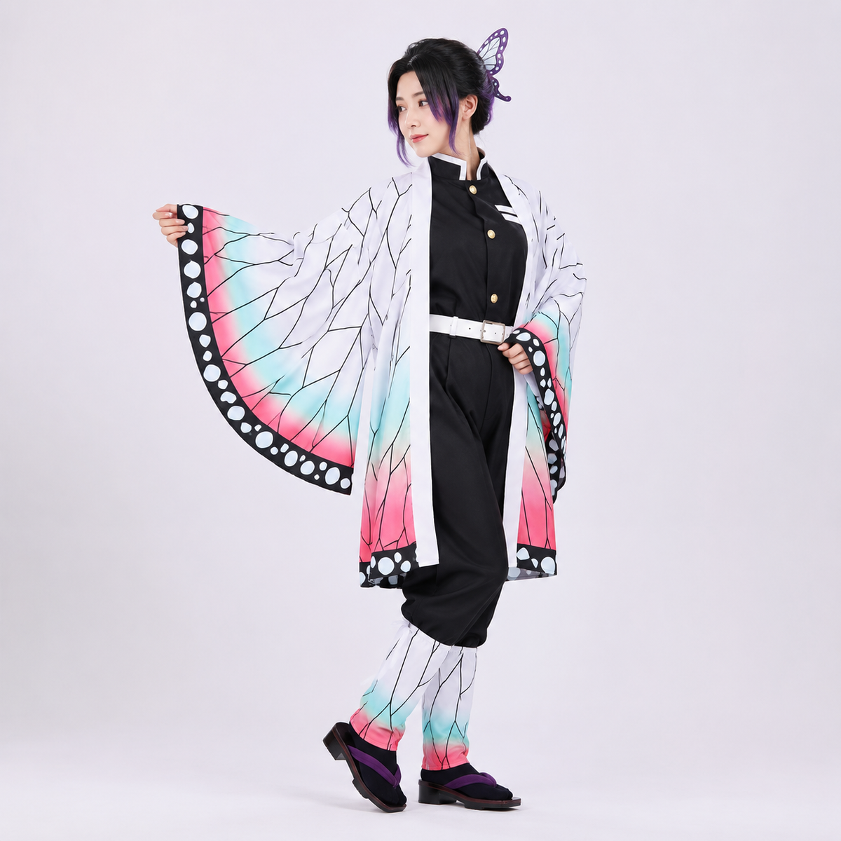 Butterfly Kimono Jacket Costume Five Piece Anime Set with Belt and Leg Wraps