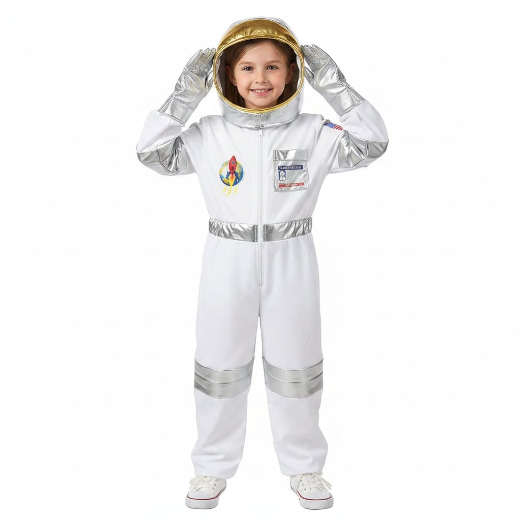 Kids Halloween Astronaut Costume with Soft Helmet and Gloves for Role Play