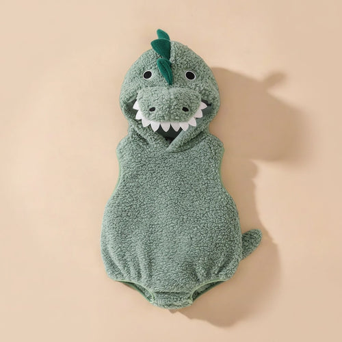 Baby Dinosaur Halloween Costume Hooded Romper with Sherpa Fleece Spikes and Tail