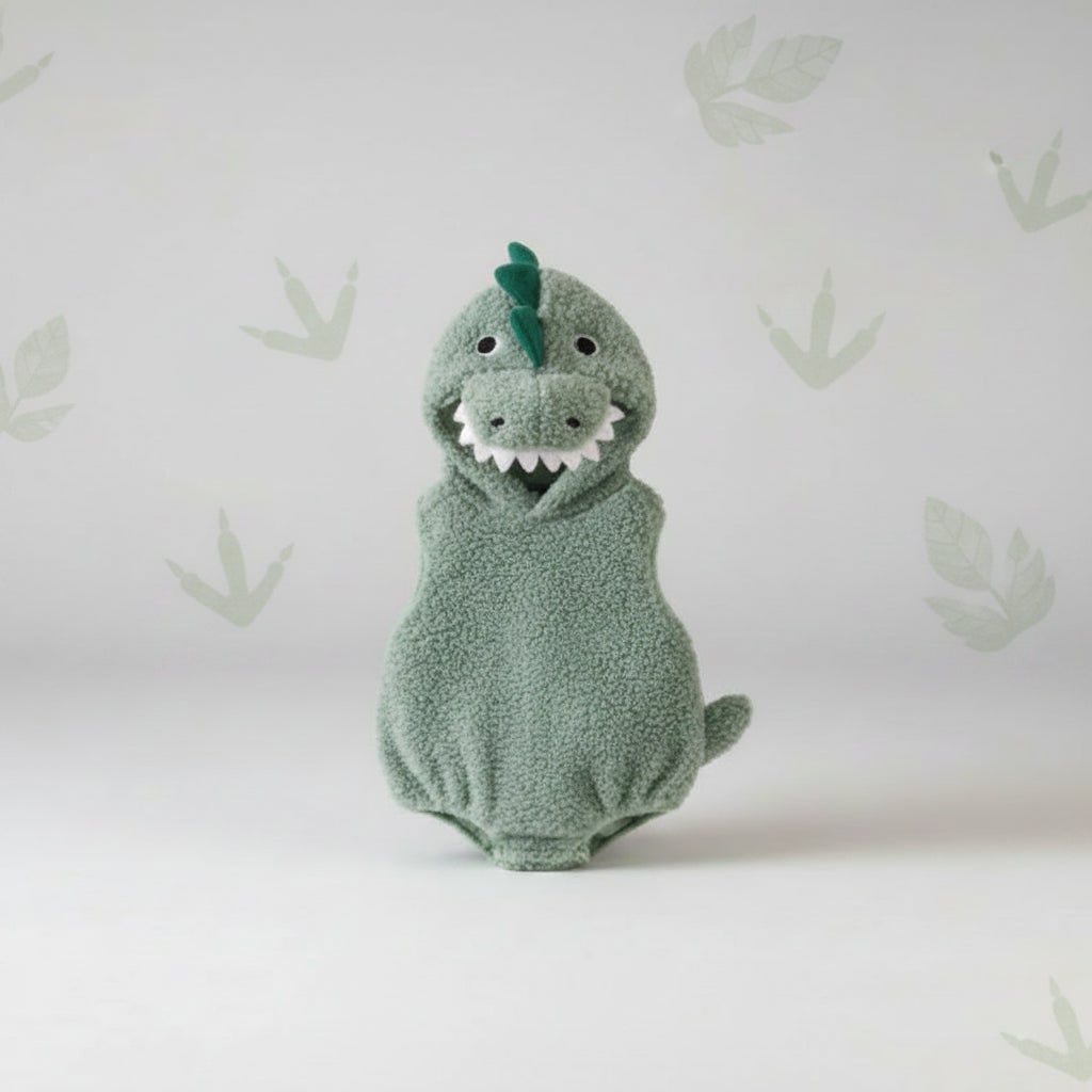Baby Dinosaur Halloween Costume Hooded Romper with Sherpa Fleece Spikes and Tail
