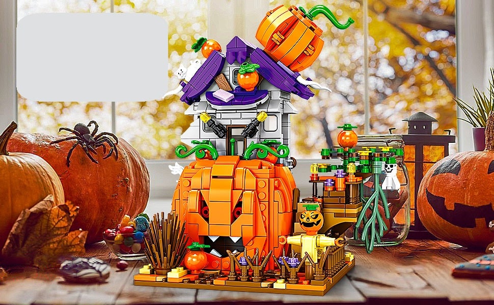 Halloween Magnetic Tiles Building Blocks Set with Pumpkin House and Spooky Figures