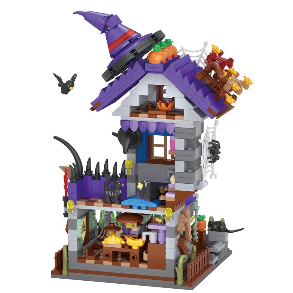 Halloween Magnetic Tiles Building Blocks Set with Pumpkin House and Spooky Figures